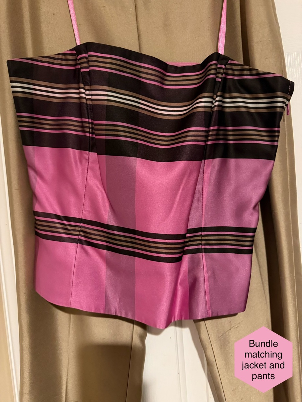Ann Taylor Pink and Brown Striped 100% Silk Structured Camisole